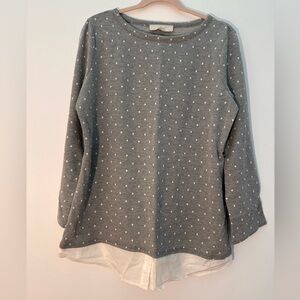Ann Taylor LOFT Gray Polka Dot 3/4 Sleeve Sweatshirt with White Shirt Tail